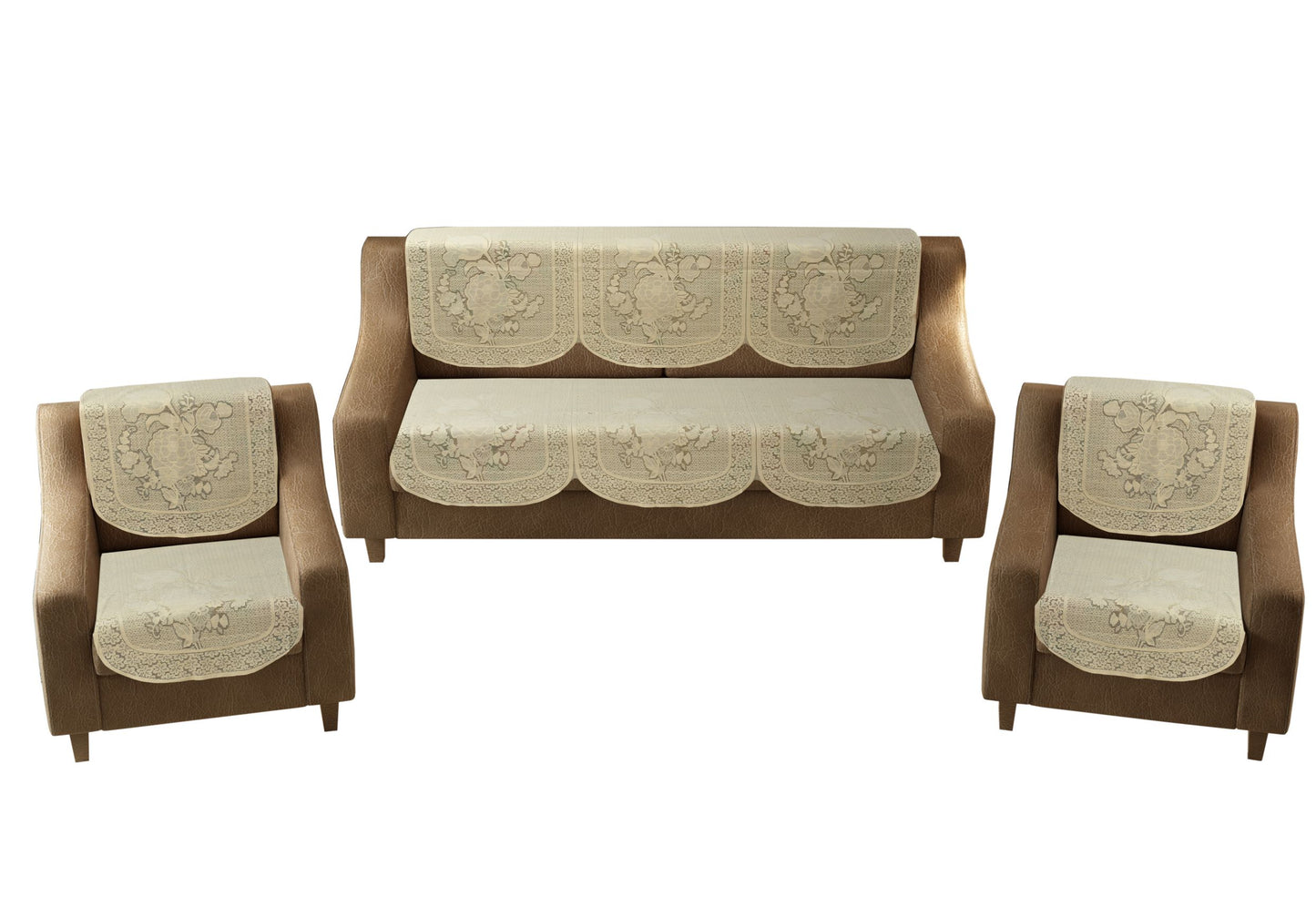 Bigger Fish Poly Cotton Net Fabric 5 Seater Sofa Cover - 10 Pieces (Cream)