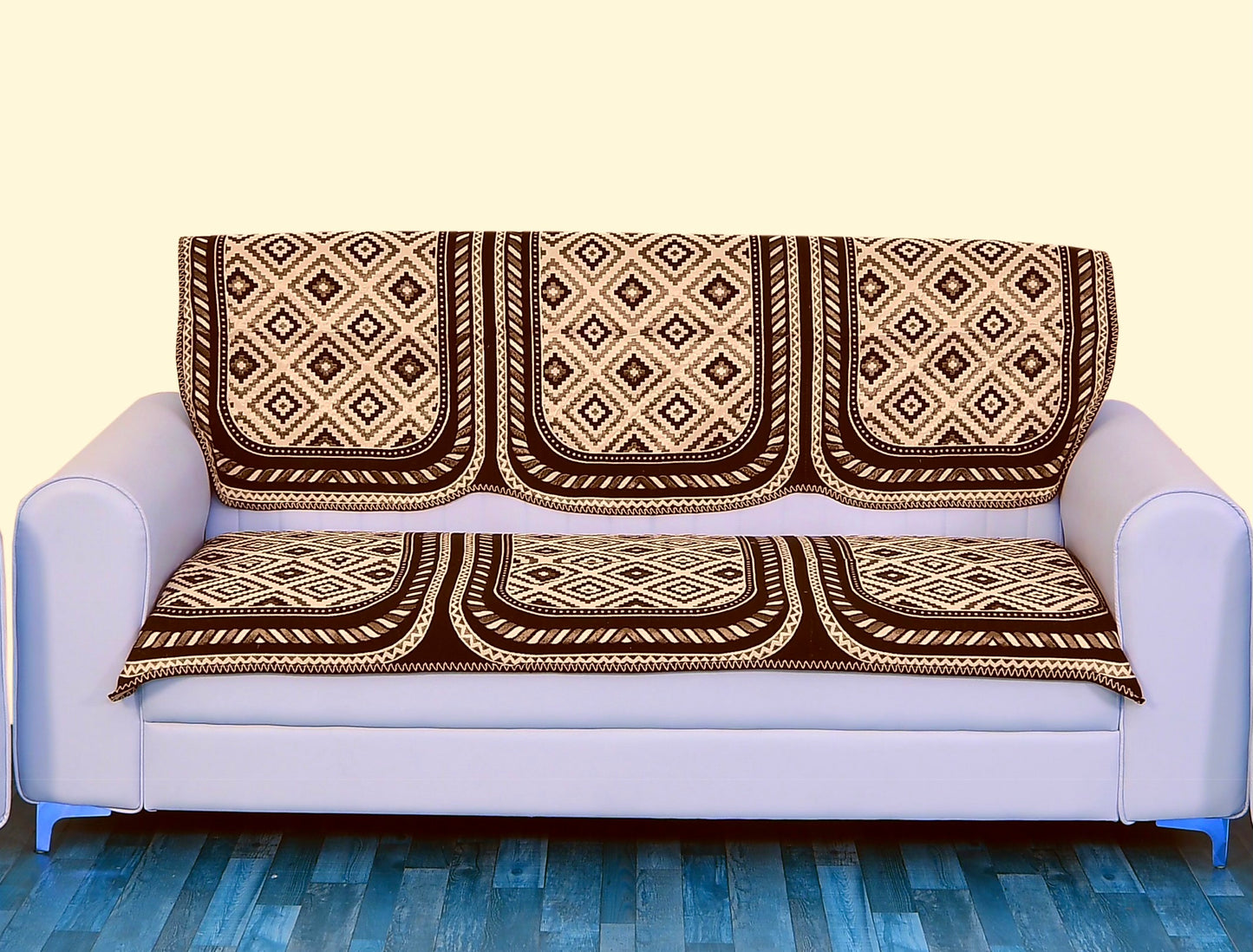 Bigger Fish Poly Cotton Net Fabric 5 Seater Sofa Cover - 10 Pieces (Coffee)