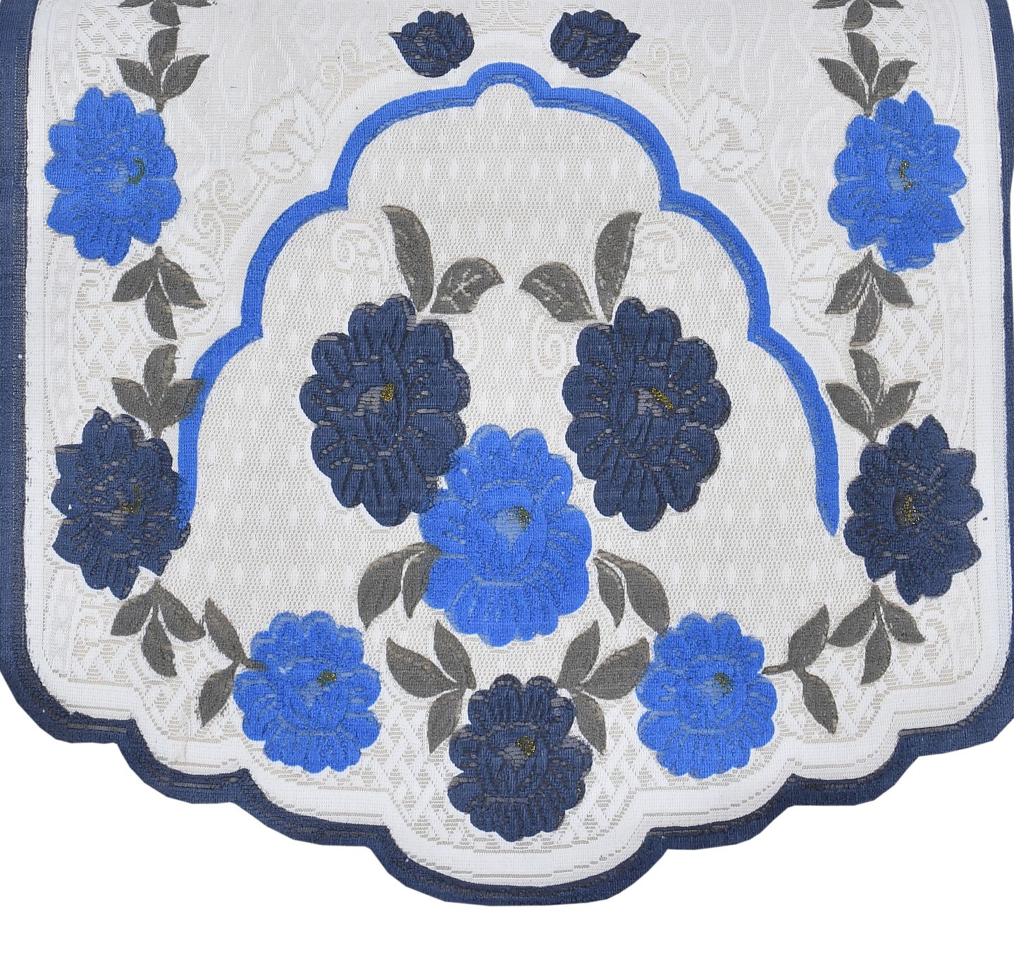 Bigger Fish Poly Cotton Net Fabric Floral Design 5 Seater Sofa Cover with 6 Pcs Arms Cover - 16 Pieces (Blue)