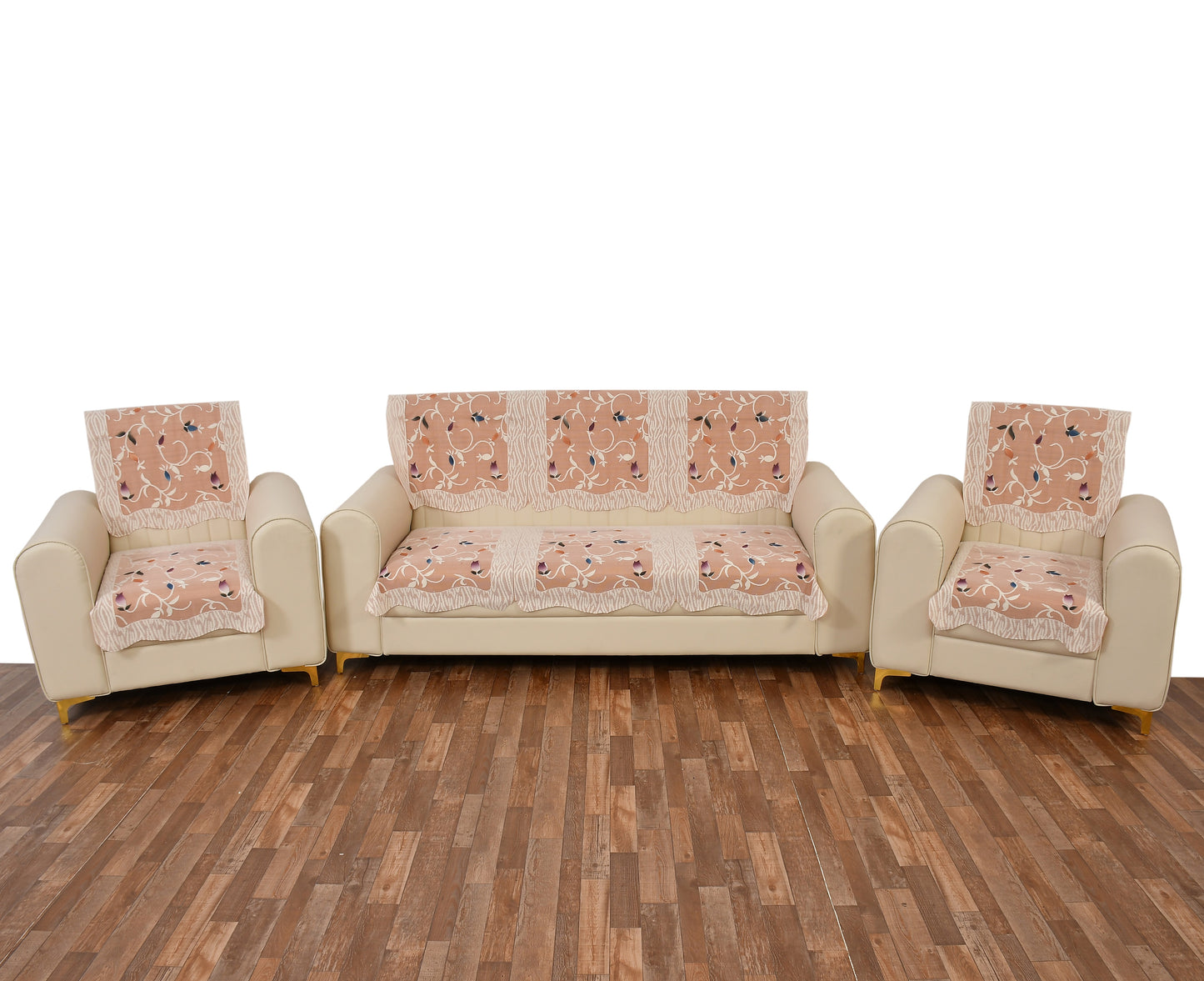 Bigger Fish Poly Cotton Net Fabric 5 Seater Sofa Cover - 10 Pieces (Rust)