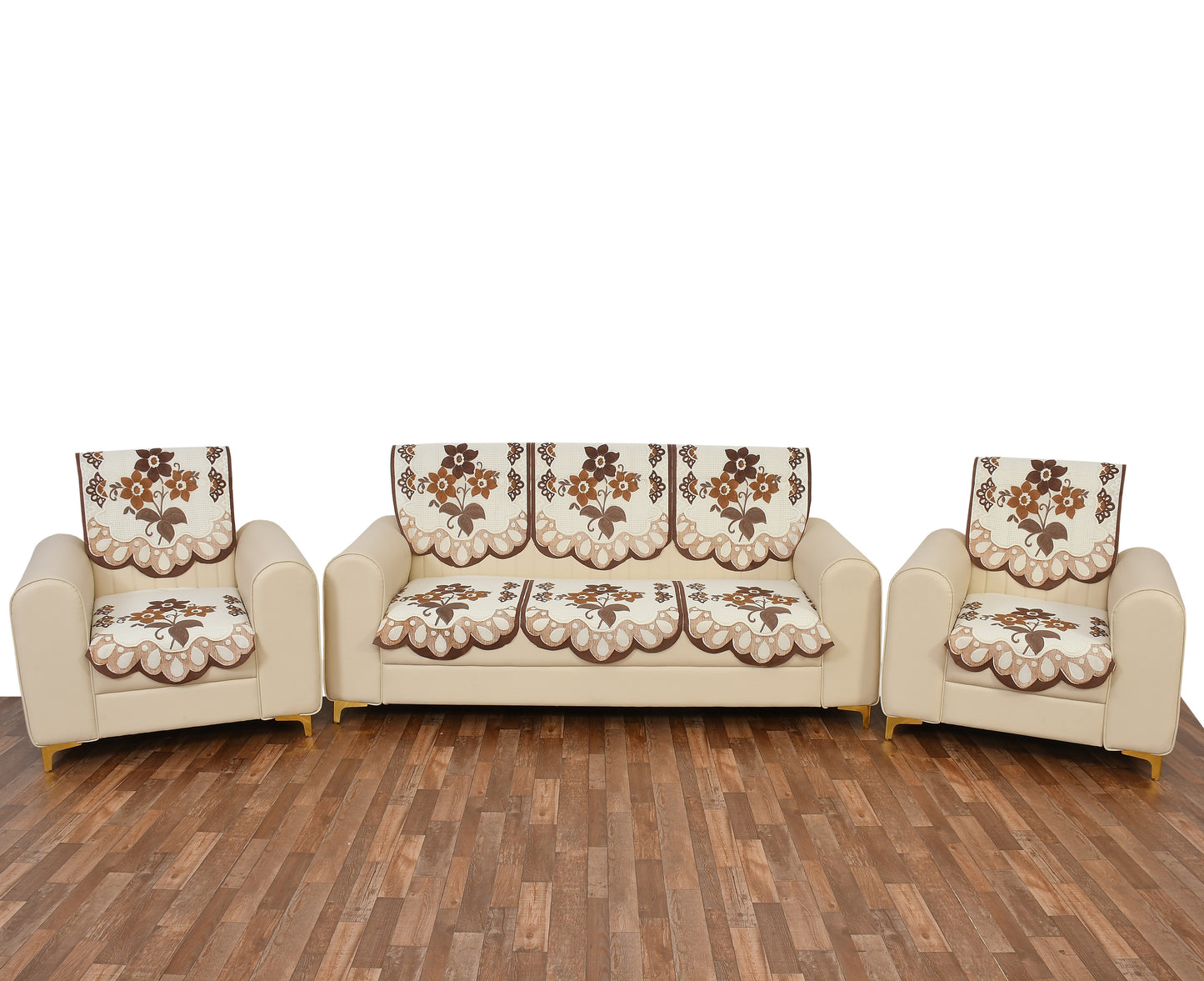 Bigger Fish Poly Cotton Net Fabric 5 Seater Sofa Cover - 10 Pieces (Brown)