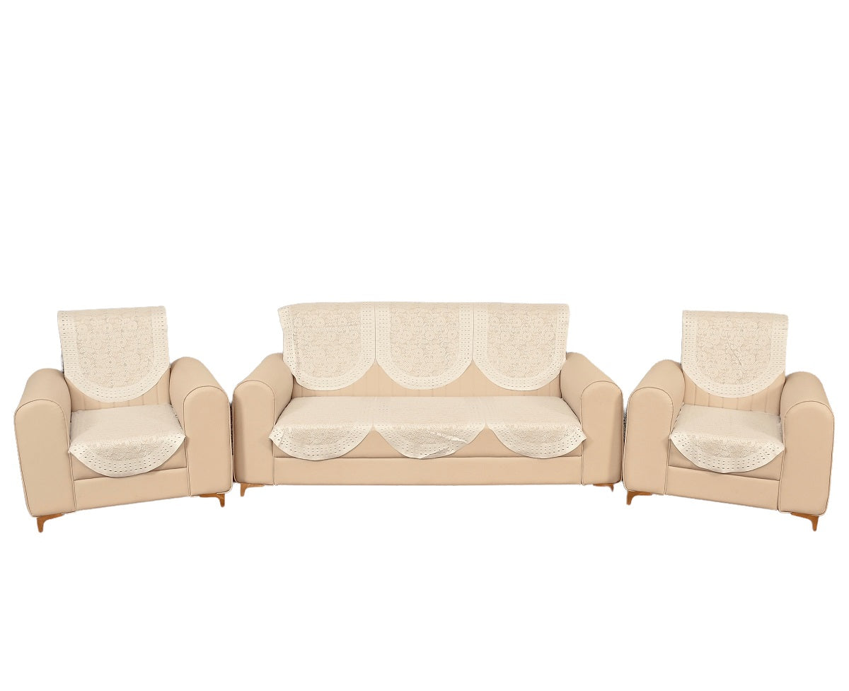 Bigger Fish Poly Cotton Net Fabric 5 Seater Sofa Cover - 10 Pieces (Peach)