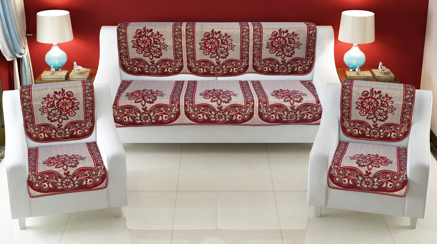 Bigger Fish Poly Cotton Fabric 5 Seater Sofa Cover - 10 Pieces (Maroon)