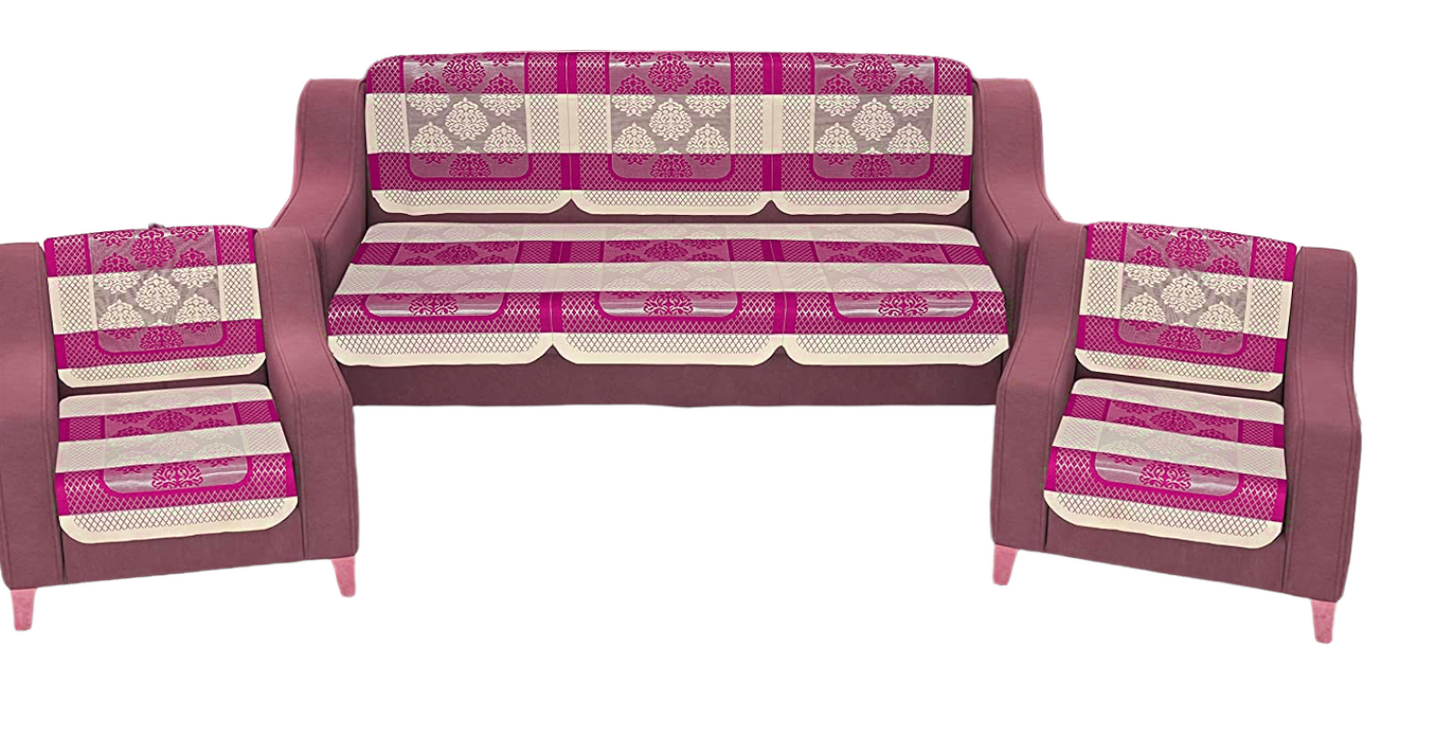 Bigger Fish Poly Cotton Net Fabric 5 Seater Sofa Cover - 10 Pieces (Pink)