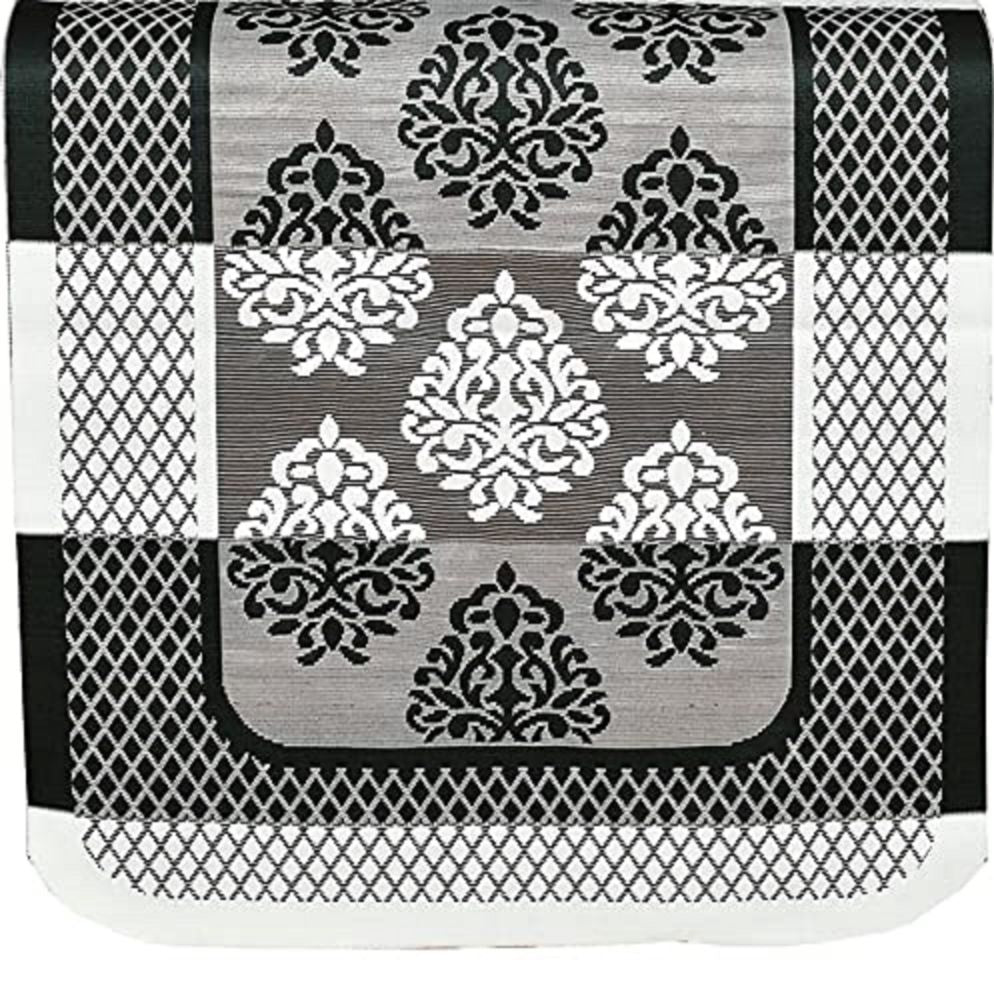 Bigger Fish Poly Cotton Net Fabric Floral Design 5 Seater Sofa Cover with 6 Pcs Arms Cover - 16 Pieces (Black)