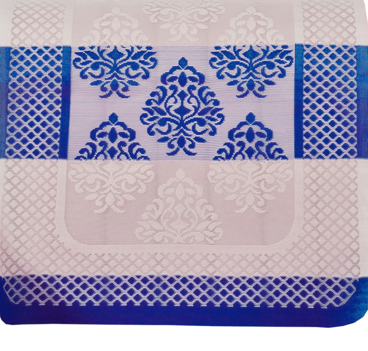 Bigger Fish Poly Cotton Net Fabric Floral Design 5 Seater Sofa Cover with 6 Pcs Arms Cover - 16 Pieces (Blue)