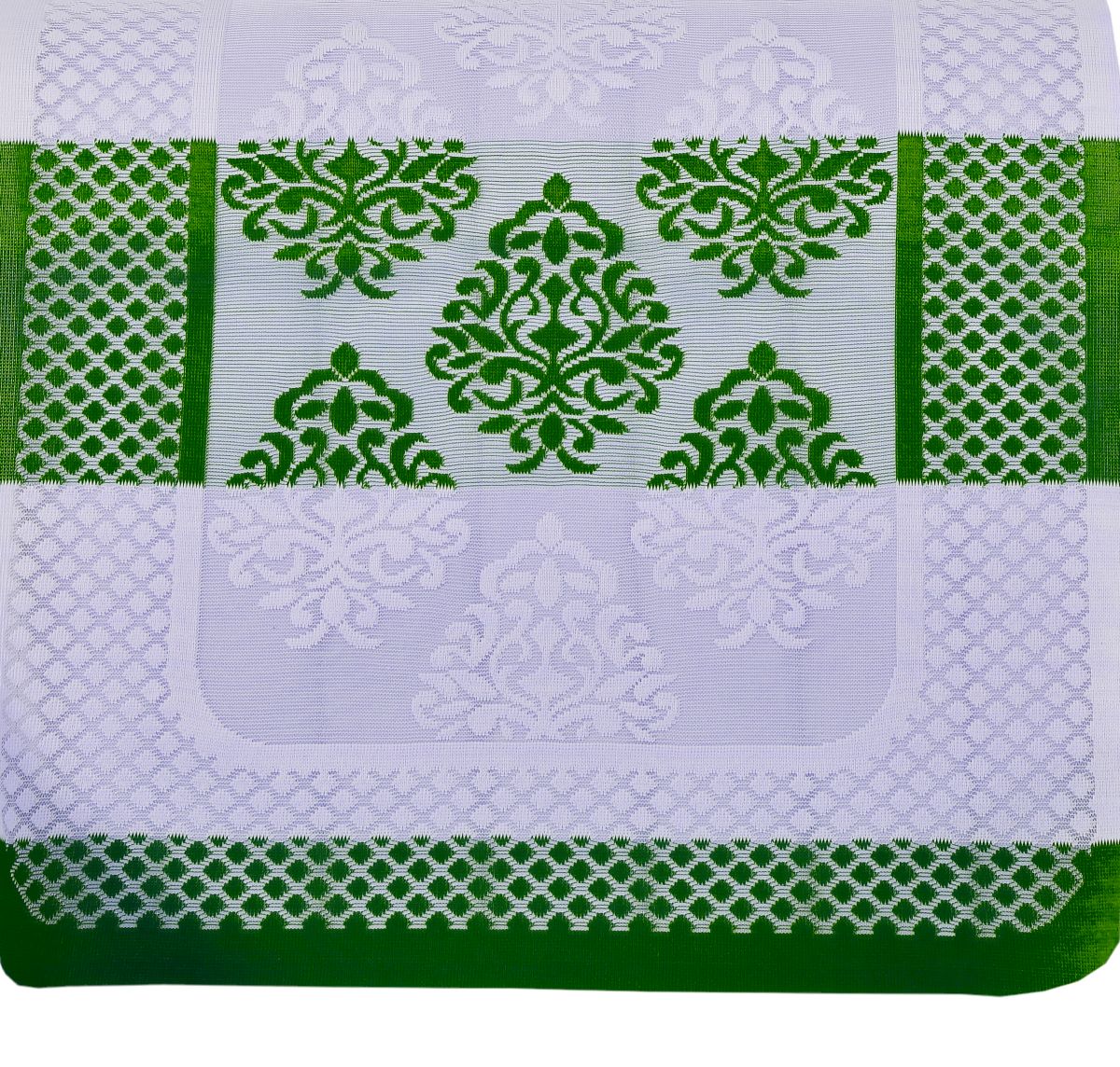 Bigger Fish Poly Cotton Net Fabric Floral Design 5 Seater Sofa Cover with 6 Pcs Arms Cover - 16 Pieces (Green)