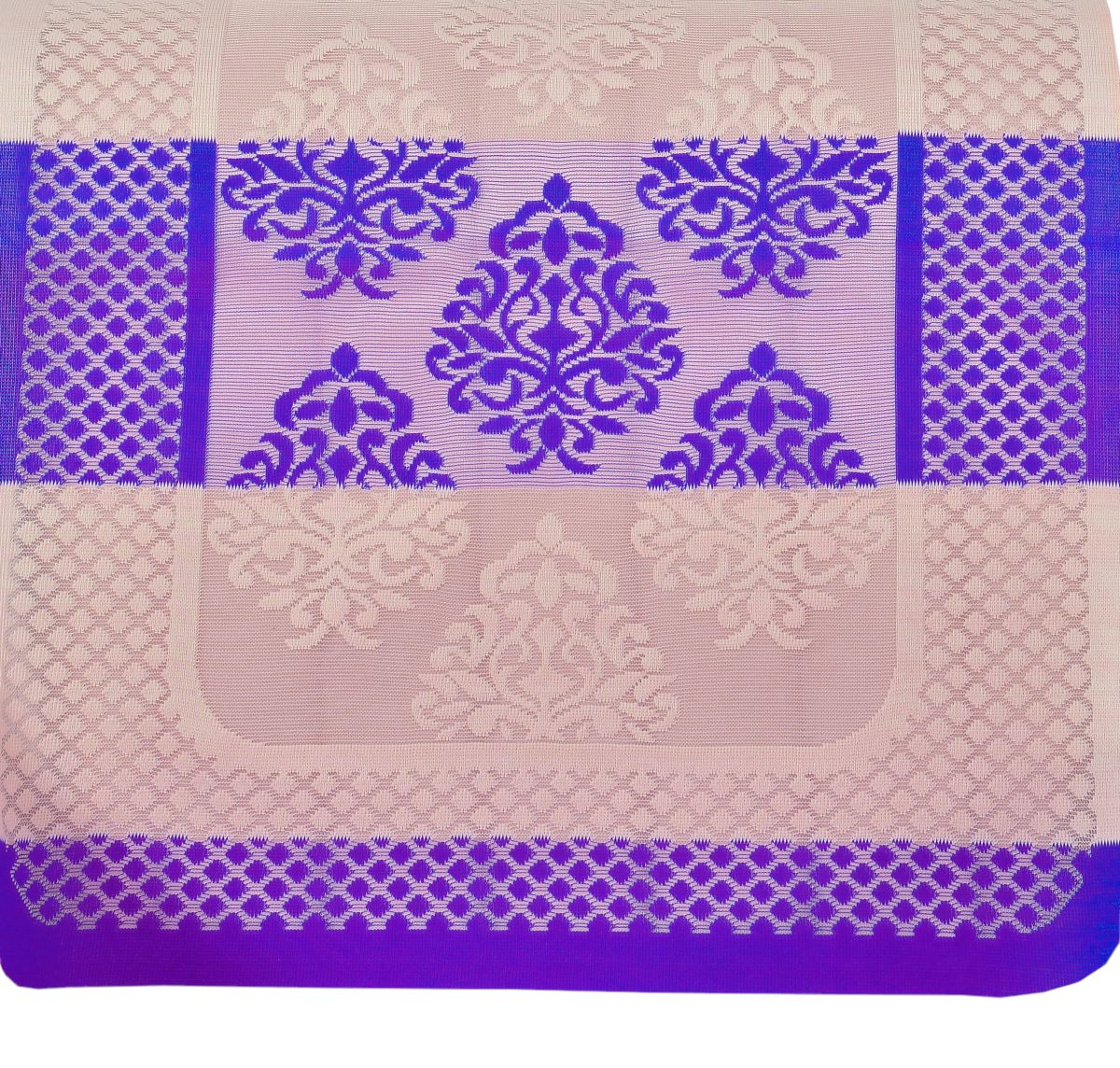 Bigger Fish Poly Cotton Net Fabric Floral Design 5 Seater Sofa Cover with 6 Pcs Arms Cover - 16 Pieces (Purple)