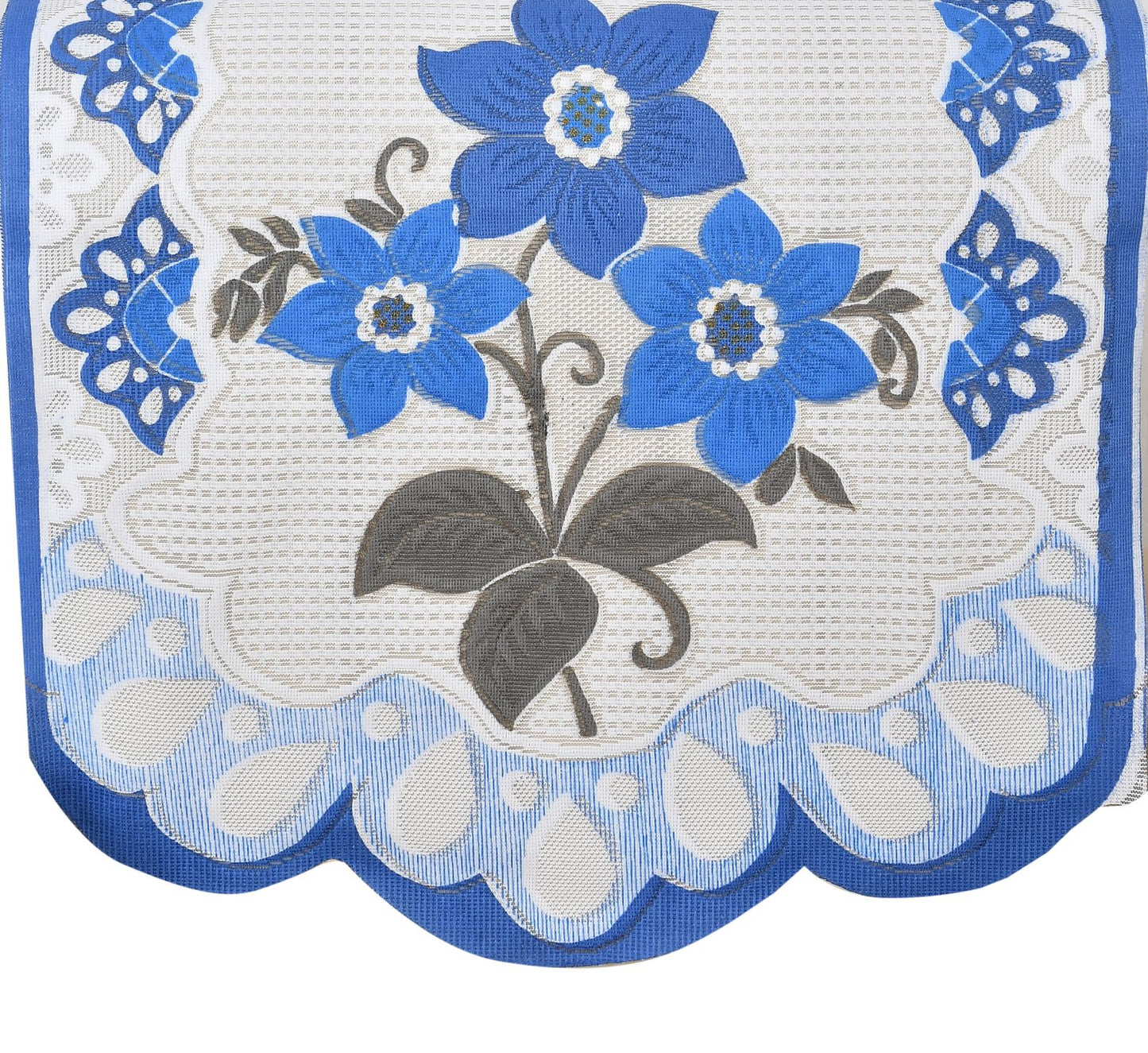 Bigger Fish Poly Cotton Net Fabric Floral Design 5 Seater Sofa Cover with 6 Pcs Arms Cover - 16 Pieces (Blue)