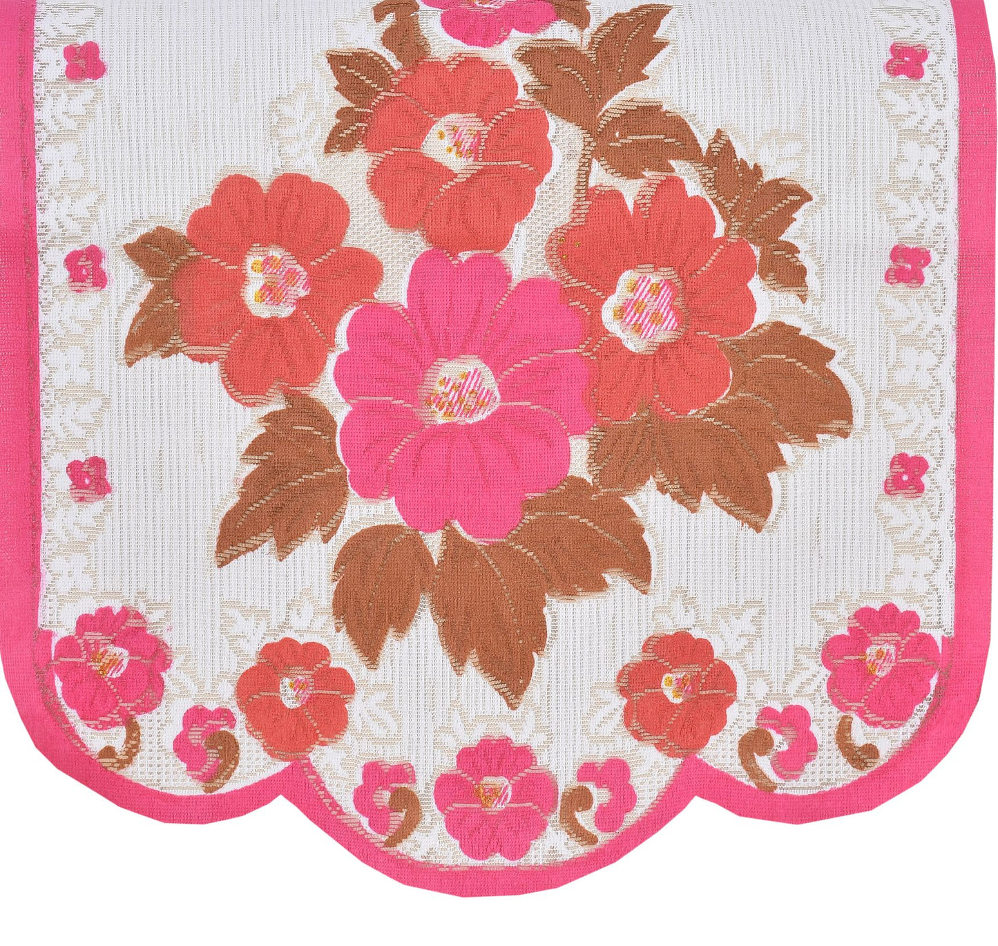Bigger Fish Poly Cotton Net Fabric Floral Design 5 Seater Sofa Cover with 6 Pcs Arms Cover - 16 Pieces (Pink)