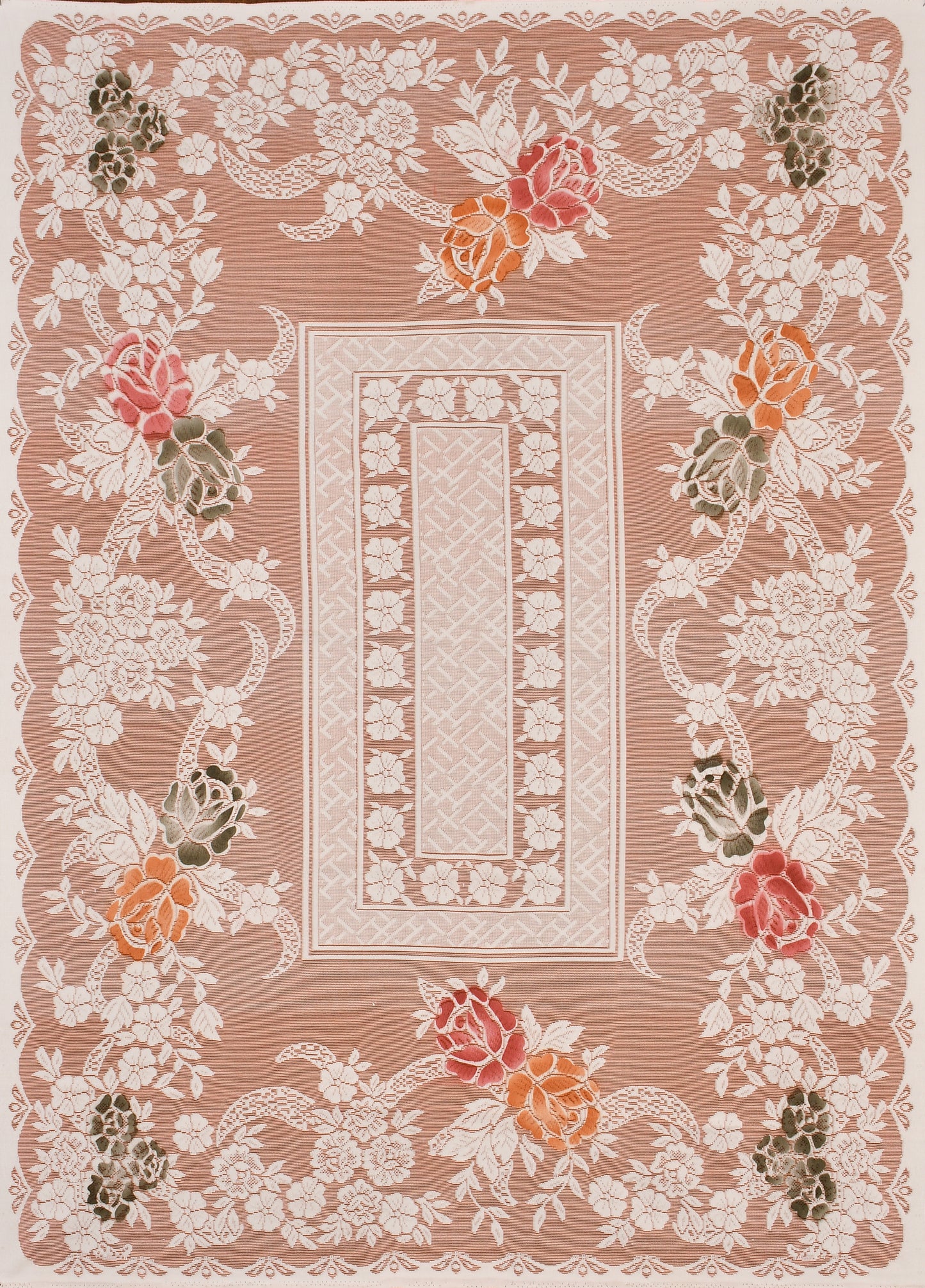Bigger Fish Poly cotton 40x60 Inch Peach 4 Seater Semi Rose Center Table Cover - Premium Quality & Style