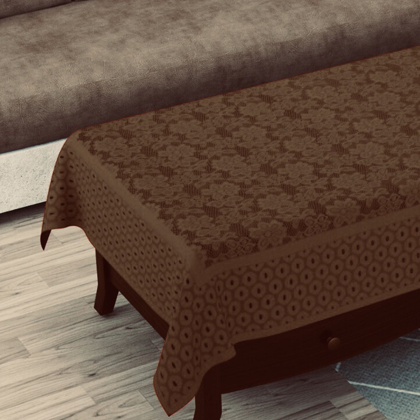 Bigger Fish Poly cotton 40x60 Inch Brown 4 Seater Floral Center Table Cover - Premium Quality & Style