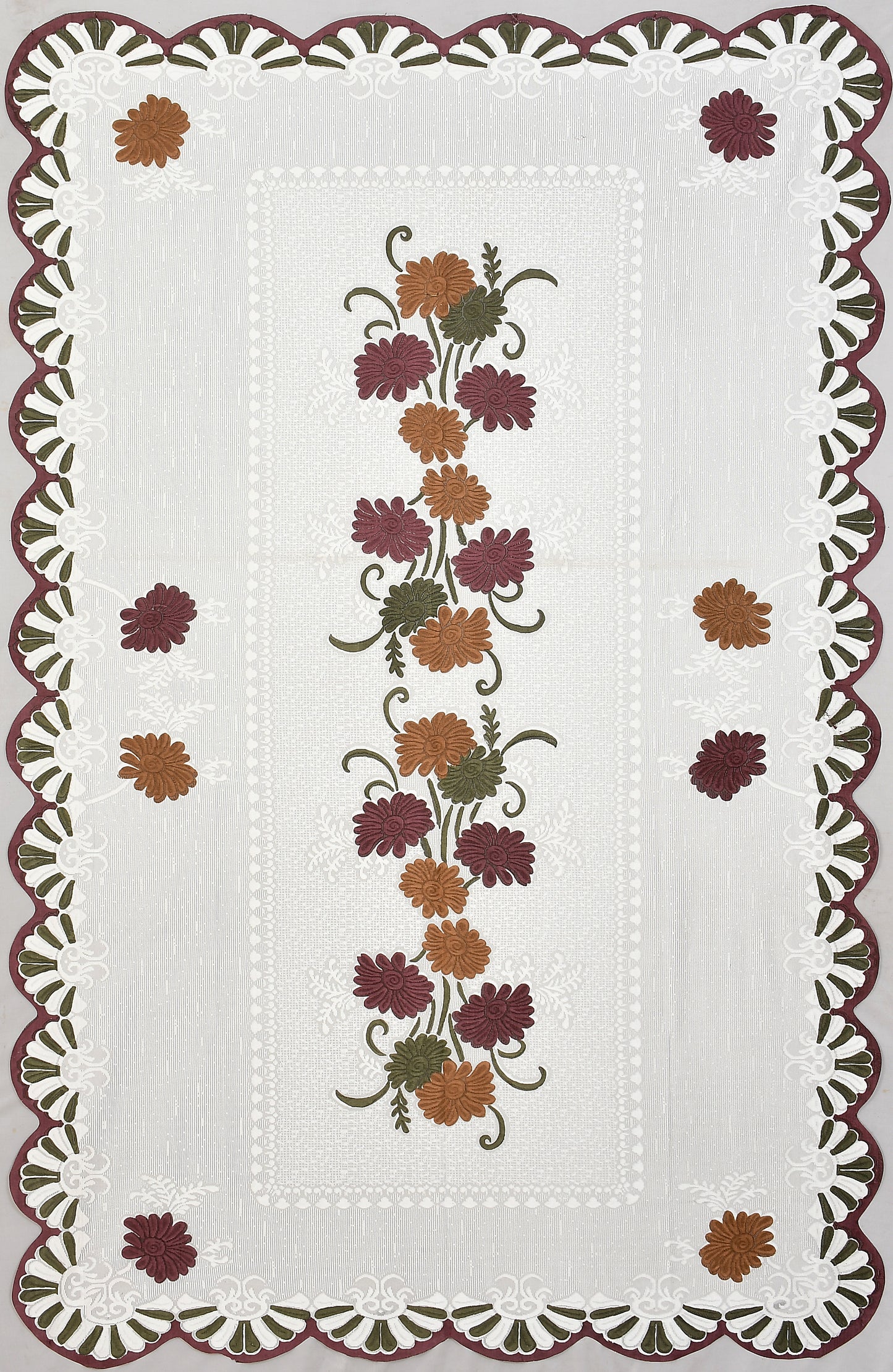 Bigger Fish Poly Cotton , Decorative Hand Made Floral Design Dining Table Cover for 6-8 Seater (60 X 90 Inches) (Brown)
