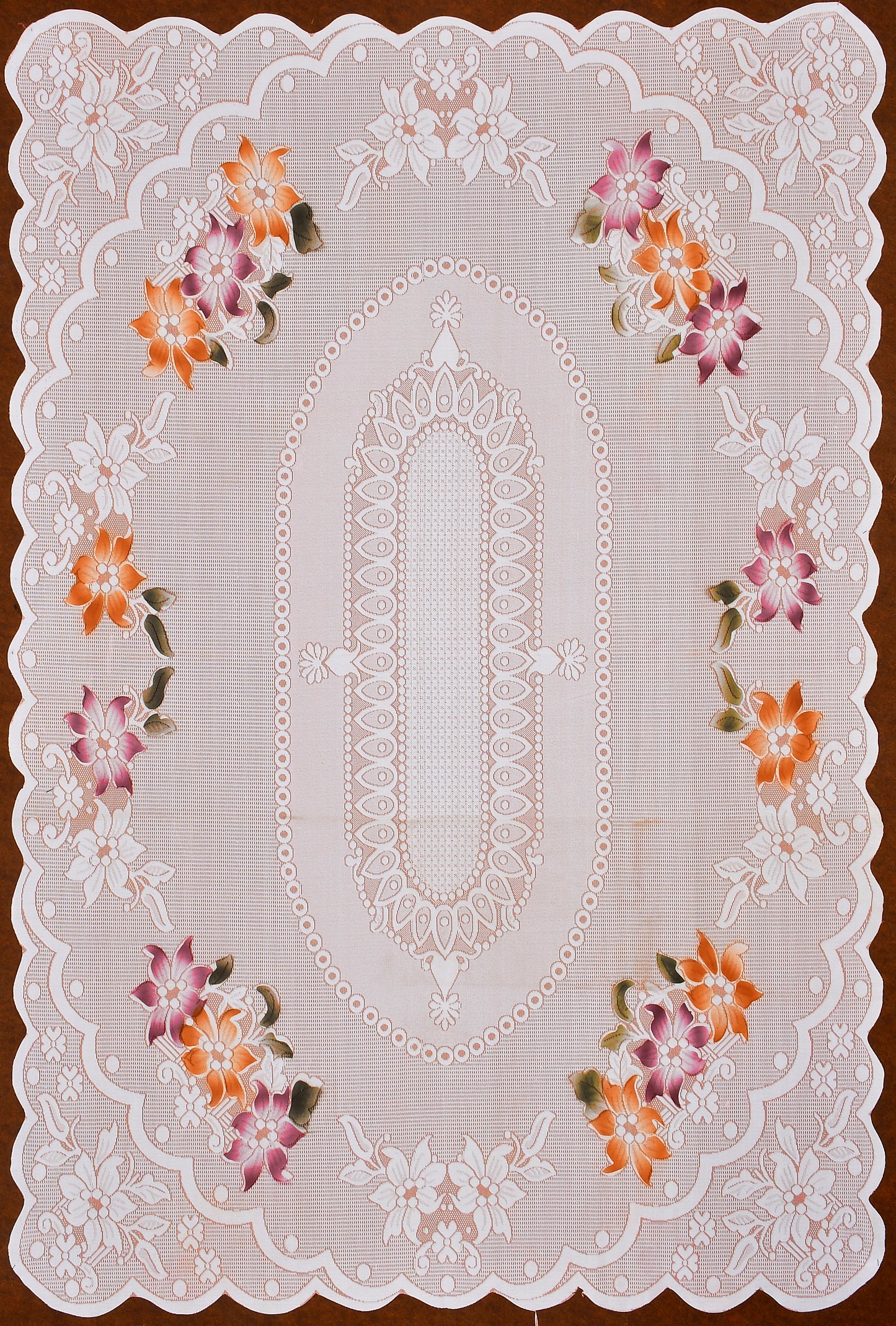 Bigger Fish Polycotton Flower Design Printed 6-8 Seater Decorative 60x90 Inch Dining Table Cover (Peach)