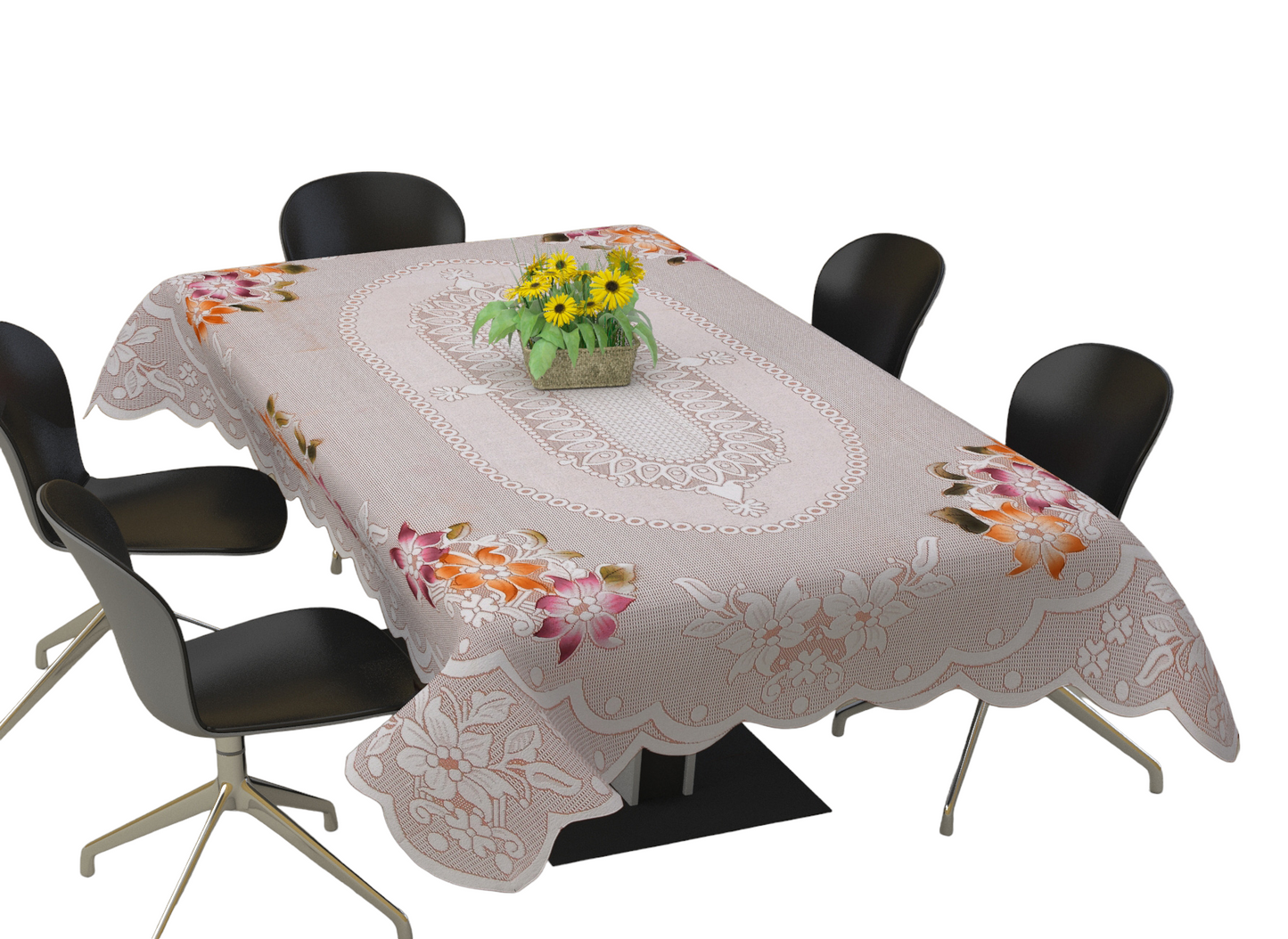Bigger Fish Polycotton Flower Design Printed 6-8 Seater Decorative 60x90 Inch Dining Table Cover (Peach)