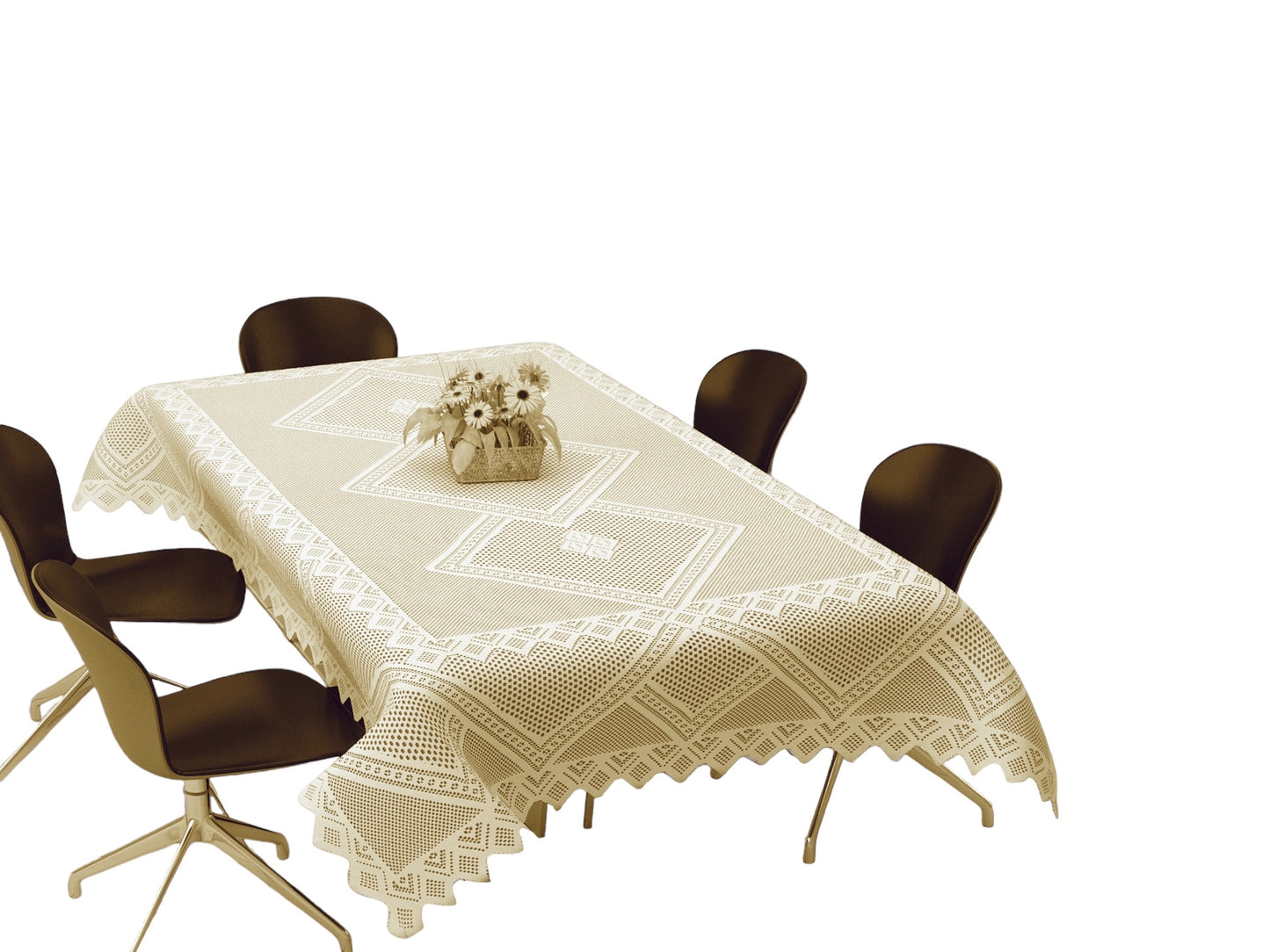Bigger Fish Poly Cotton Floral 6-8 Seater 60x90 Inch New Jersey Dining Table Cover (Cream)