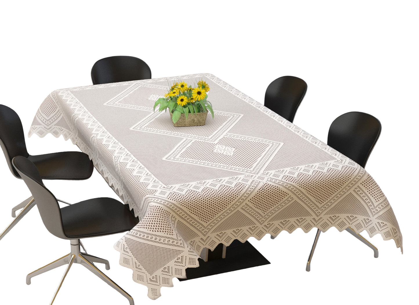Bigger Fish Poly Cotton Floral 6-8 Seater 60x90 Inch New Jersey Dining Table Cover (White)
