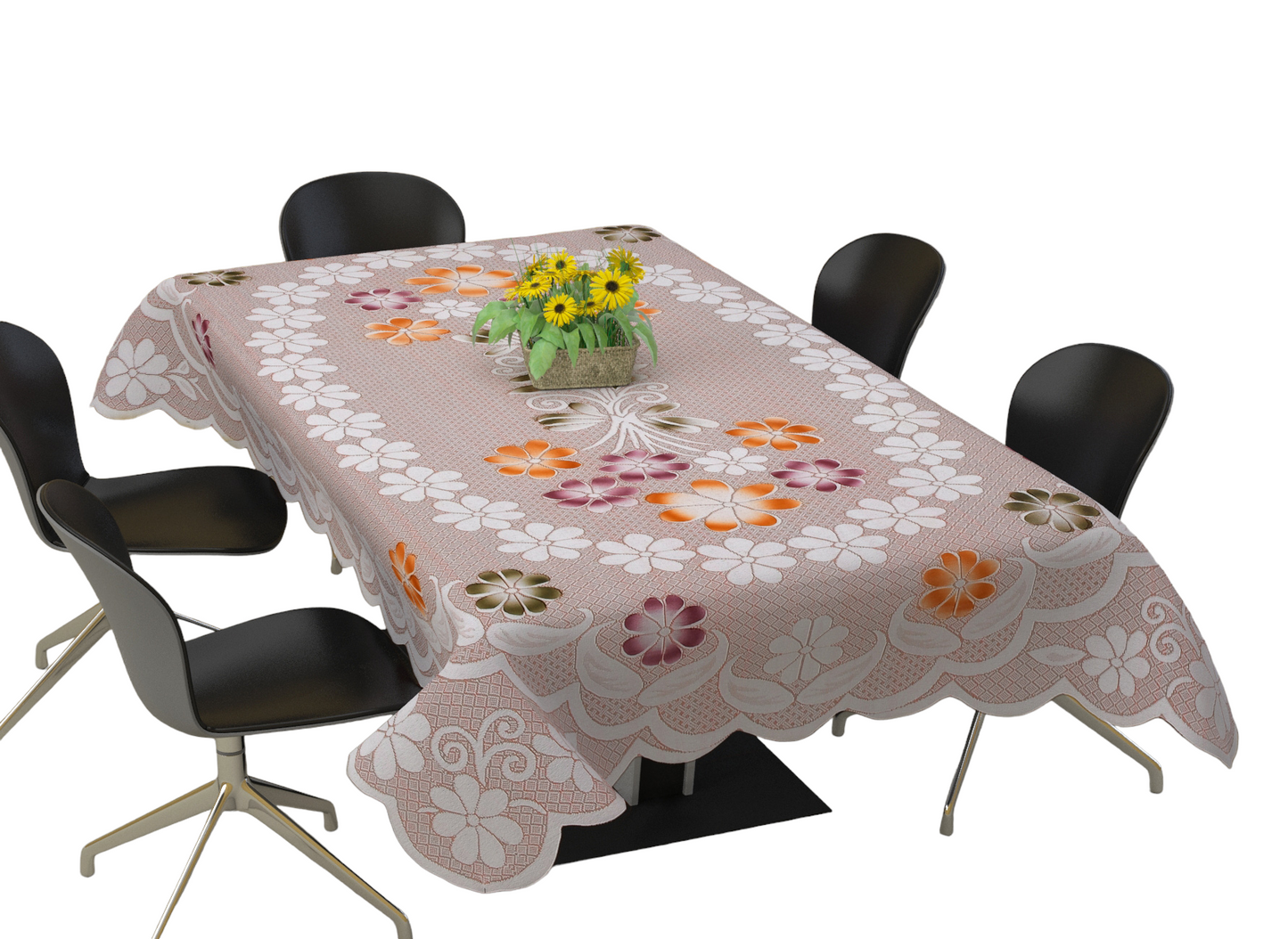 Bigger Fish Polycotton Floral Print 6-8 Seater Decorative 60x90 Inch Dining Table Cover (Peach)