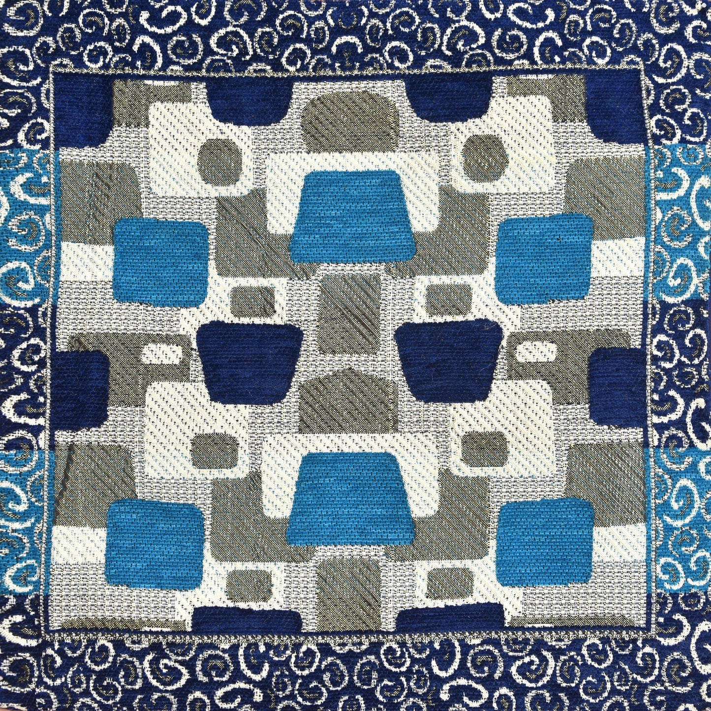 Bigger Fish Set of 5 Embroidery Chenille Cushion Covers - Blue (16x16 Inches)