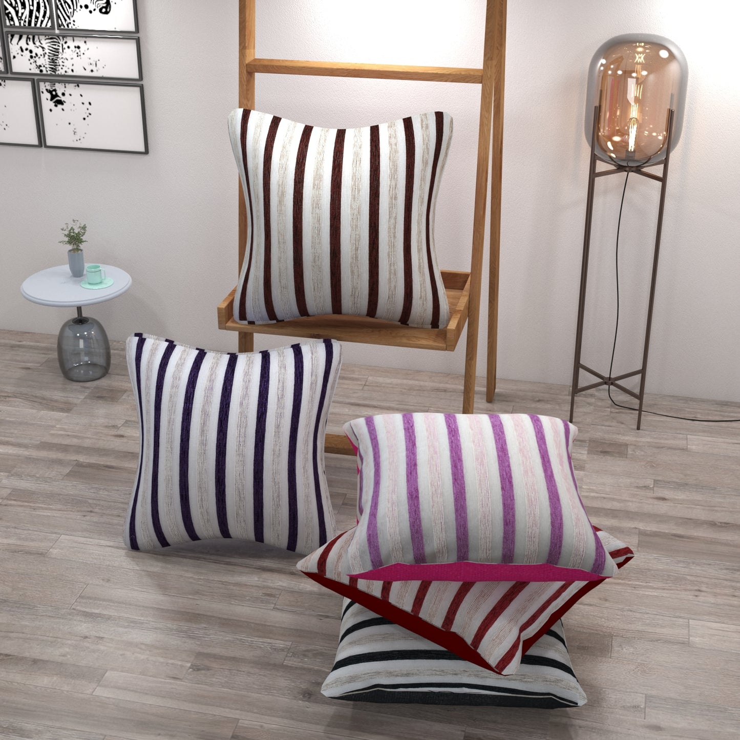 Bigger Fish Set of 5 Tissue Chenille Striped Cushion Covers - Multicolor (16x16 Inches)