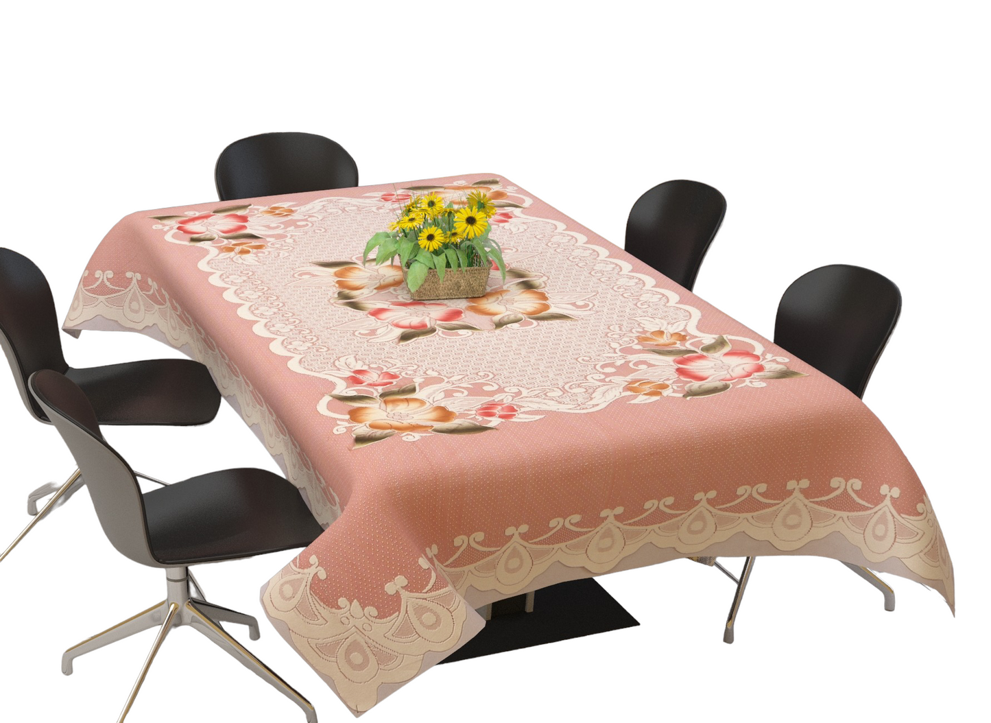Bigger Fish Polycotton Printed 6 Seater Decorative 60x90 Inch Dining Table Cover (Rust)