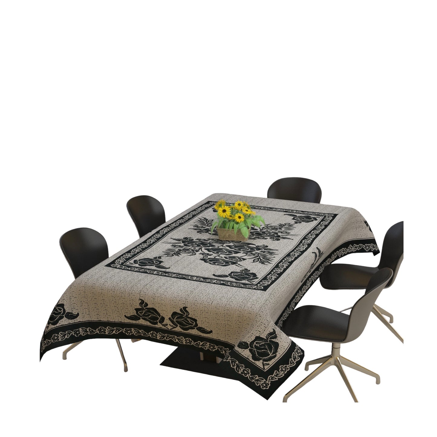 Bigger Fish Polycotton Printed 6-8 Seater Decorative 60x90 Inch Dining Table Cover (Black)