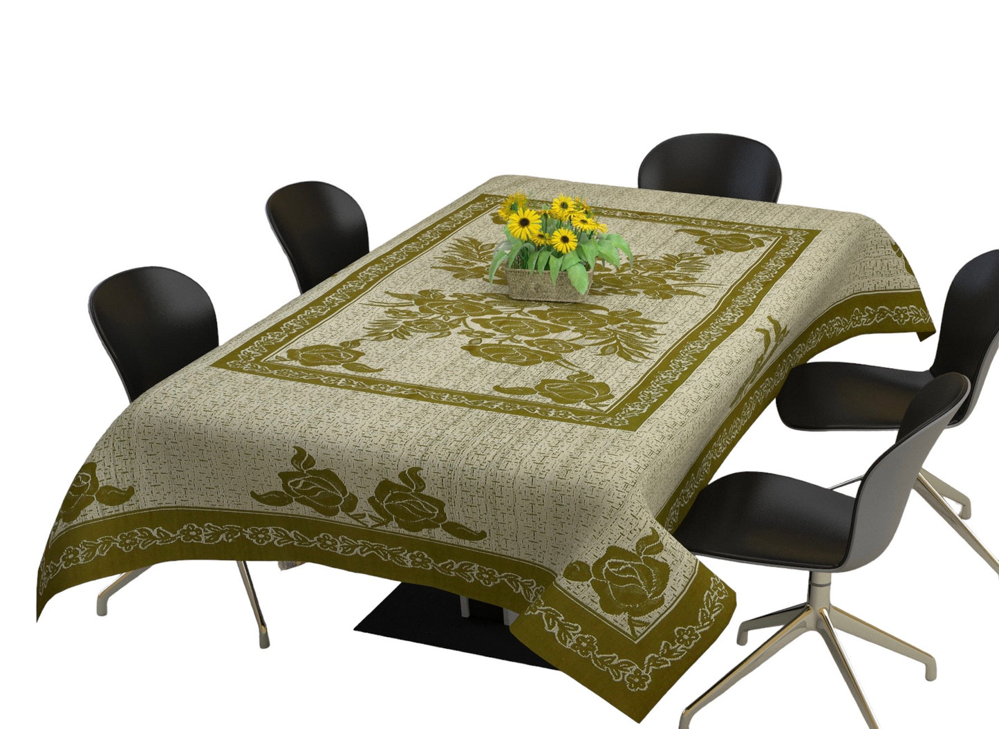 Bigger Fish Polycotton Printed 6-8 Seater Decorative 60x90 Inch Dining Table Cover (Green)