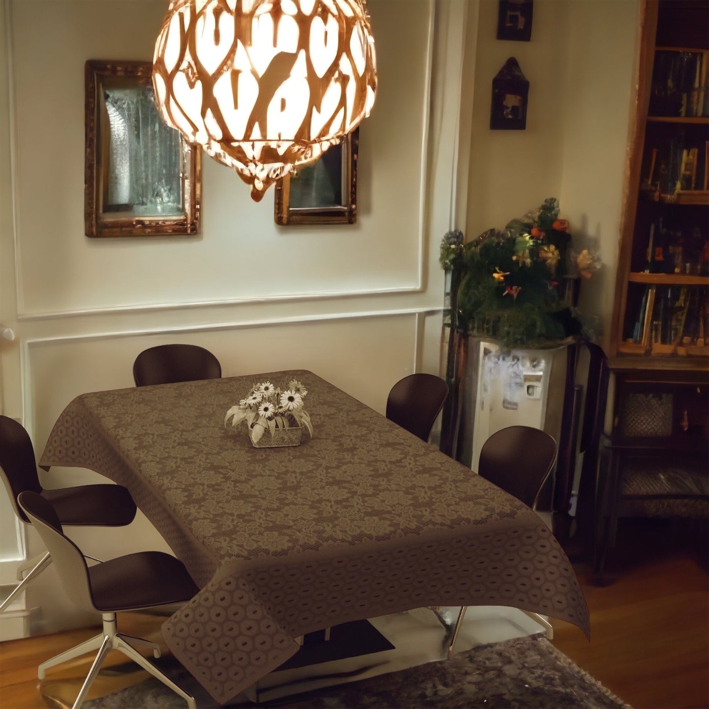 Bigger Fish Polycotton Printed 6-8 Seater Decorative 60x90 Inch Dining Table Cover (Brown)