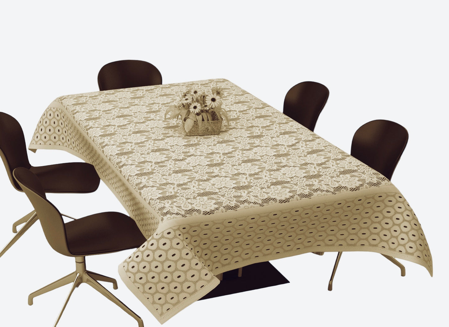 Bigger Fish Polycotton Printed 6-8 Seater Decorative 60x90 Inch Dining Table Cover (Cream)
