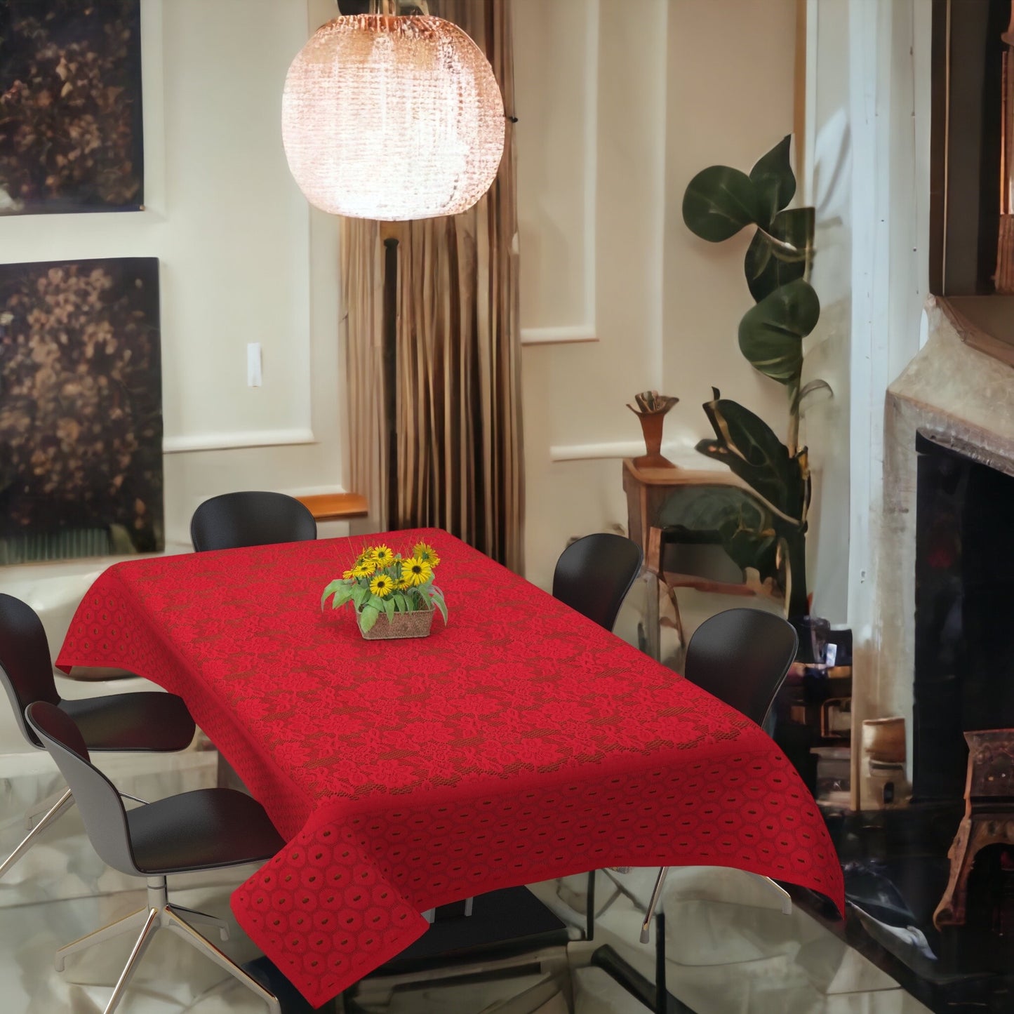 Bigger Fish Polycotton Printed 6-8 Seater Decorative 60x90 Inch Dining Table Cover (Maroon)