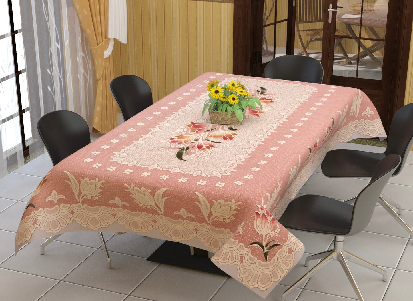 Bigger Fish Polycotton Printed 6 Seater Decorative 60x90 Inch Dining Table Cover (Rust)