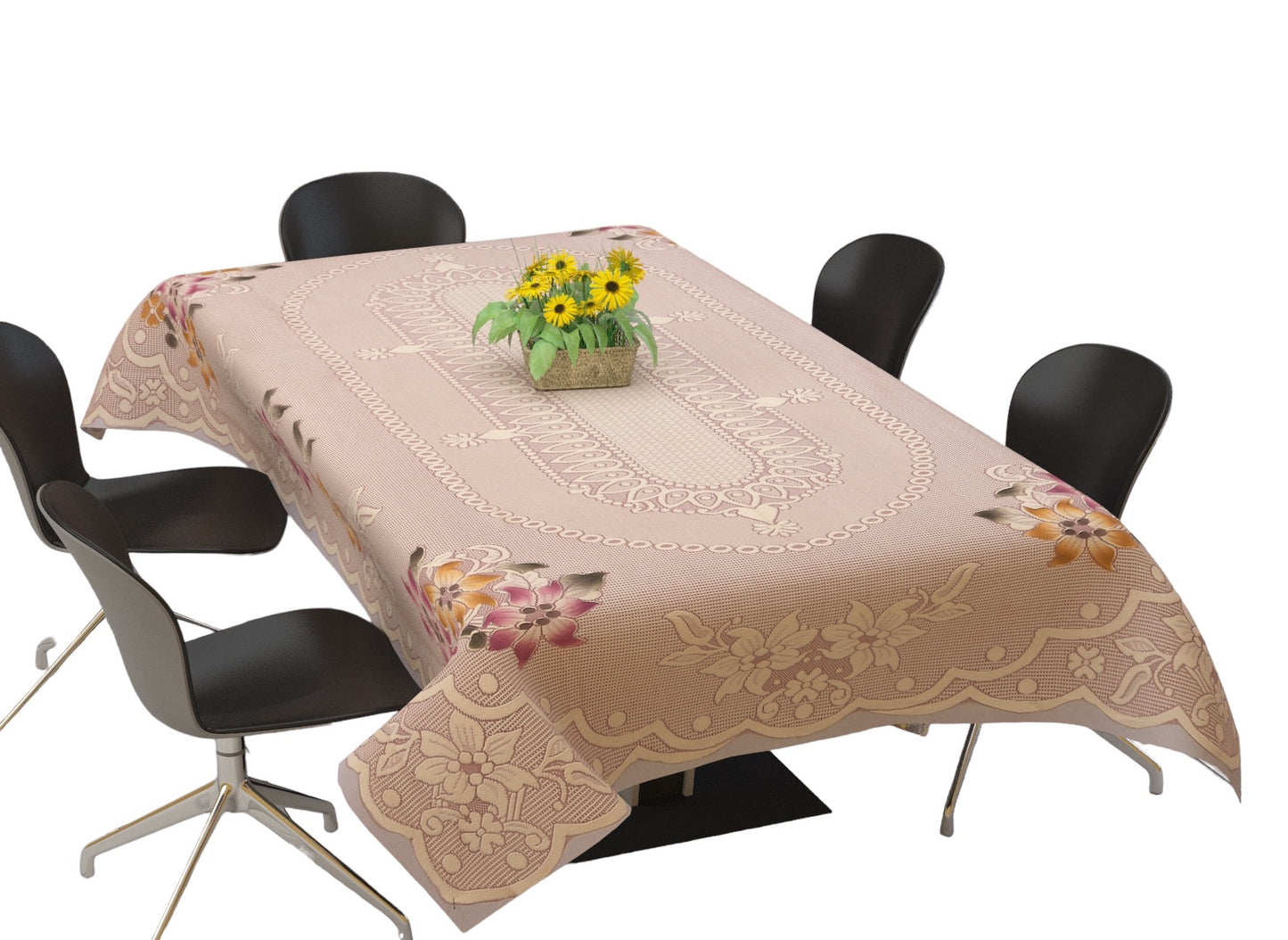 Bigger Fish Polycotton Floral Design Printed 6-8 Seater Decorative 60x90 Inch Dining Table Cover (Rust)