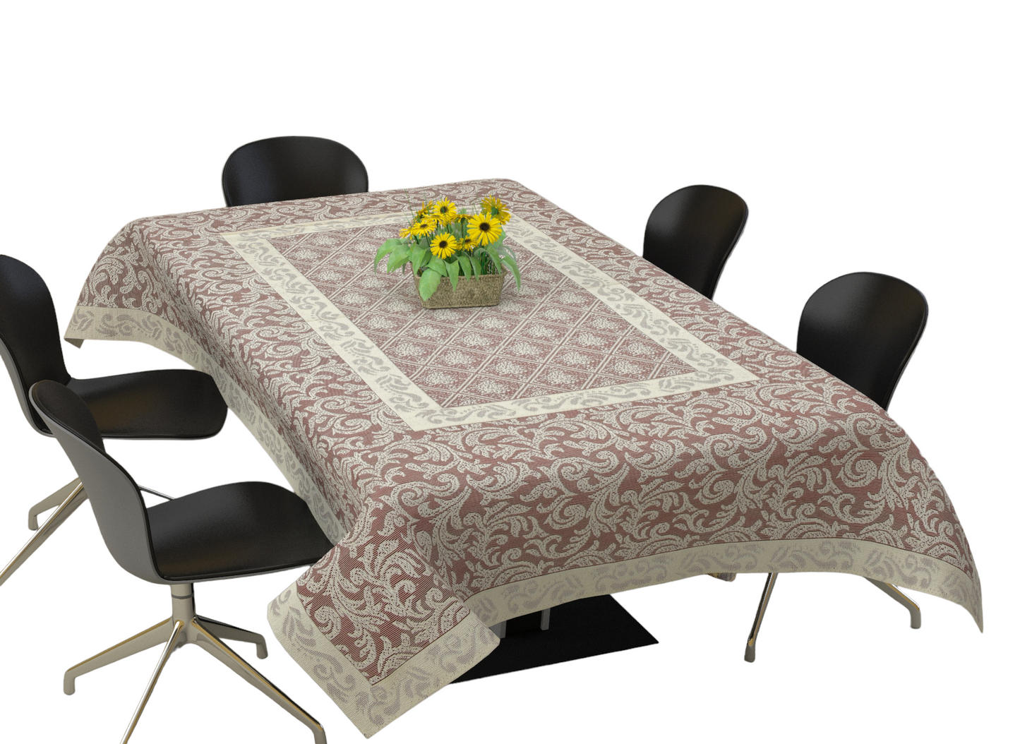 Bigger Fish Polycotton Jall Design Printed 6-8 Seater Decorative 60x90 Inch Dining Table Cover (Maroon)