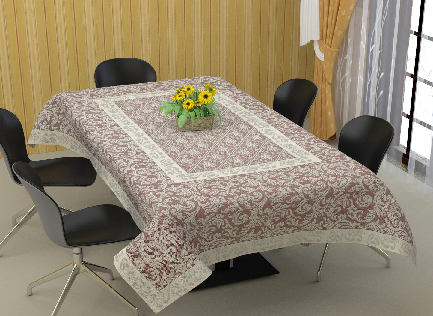 Bigger Fish Polycotton Jall Design Printed 6-8 Seater Decorative 60x90 Inch Dining Table Cover (Maroon)