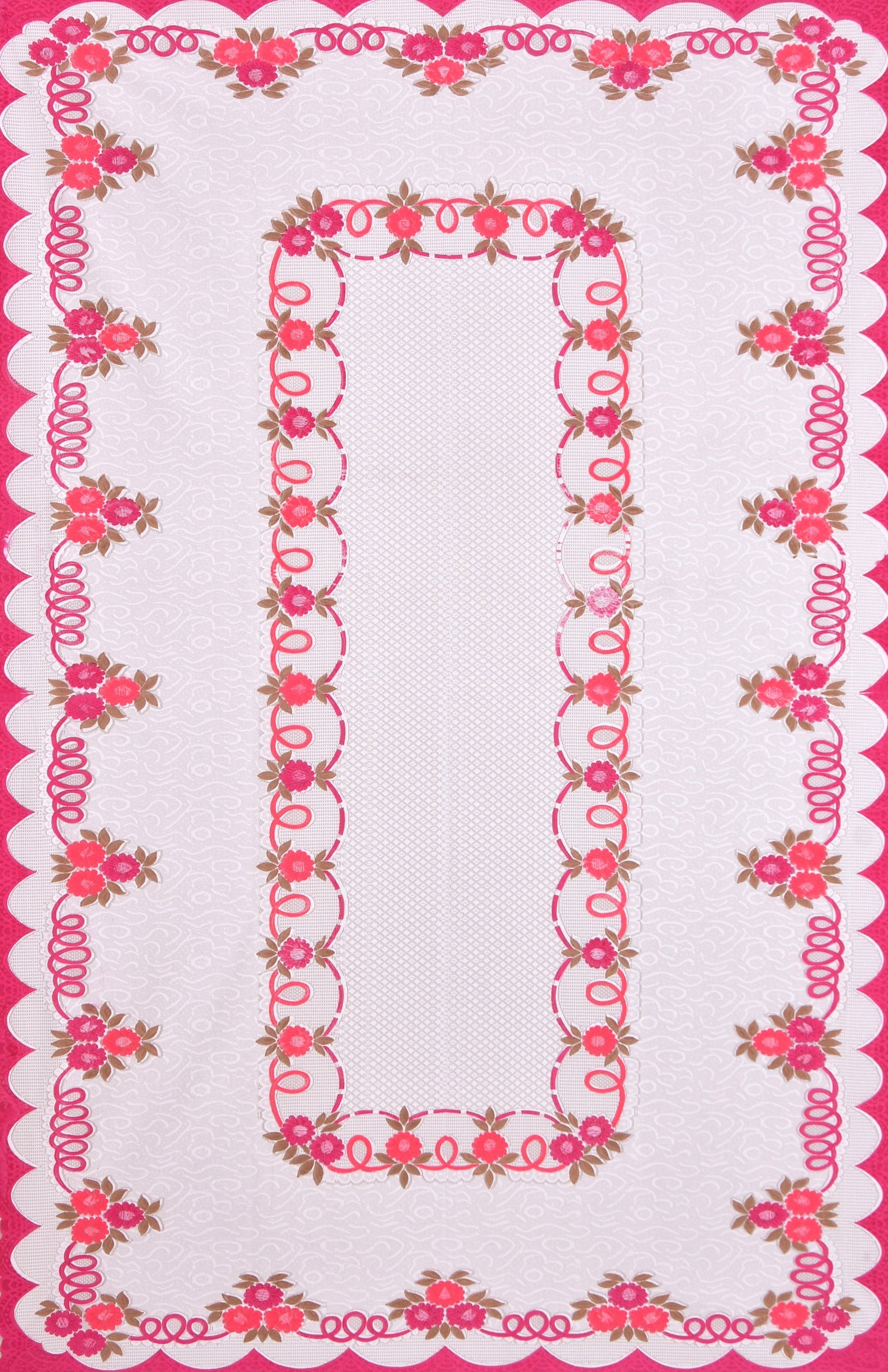 Bigger Fish Poly Cotton , Decorative Hand Made Dining Table Cover for 6 Seater (60 X 90 Inches) (Pink)