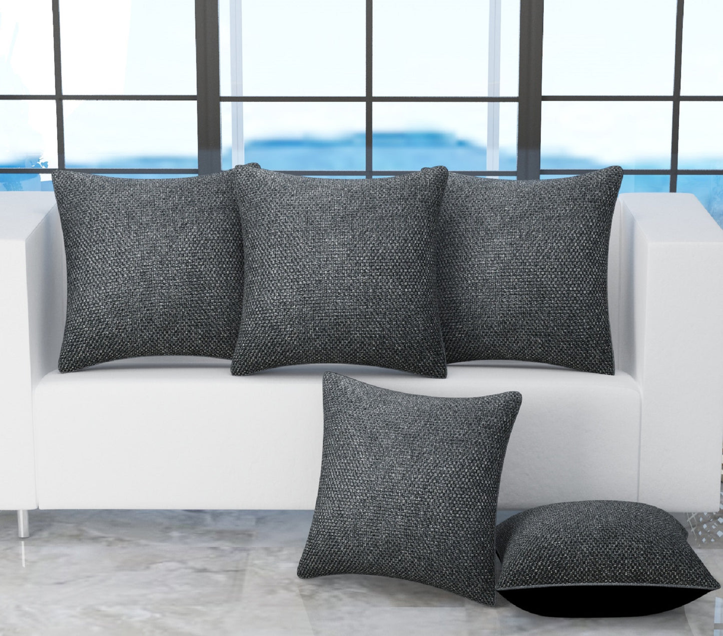 Bigger Fish Set of 5 Plain Jute 16x16 Inch Black Cushion Covers