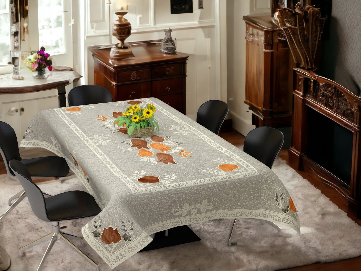 Bigger Fish Poly Cotton Floral 6-8 Seater 60x90 Inch Coffee Print Dining Table Cover