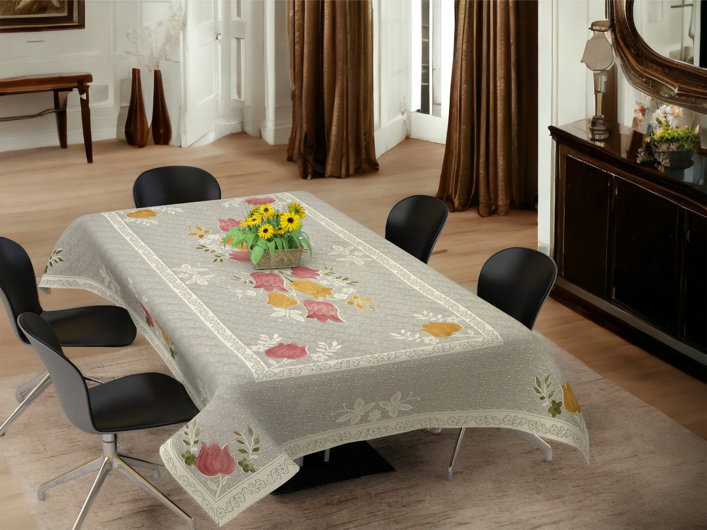 Bigger Fish Poly Cotton Floral 6-8 Seater 60x90 Inch Wine Print Dining Table Cover