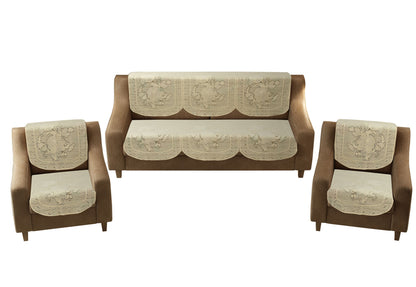Bigger Fish Poly Cotton Net Fabric 5 Seater Sofa Cover - 10 Pieces (Cream)