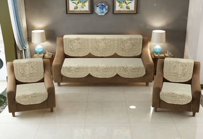 Bigger Fish Poly Cotton Net Fabric 5 Seater Sofa Cover - 10 Pieces (Cream)