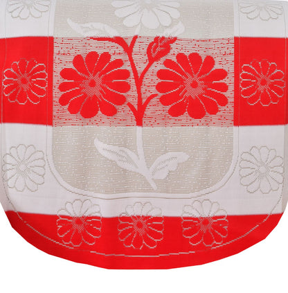 Bigger Fish Poly Cotton Net Fabric Floral Design 5 Seater Sofa Cover with 6 Pcs Arms Cover - 16 Pieces (Red)