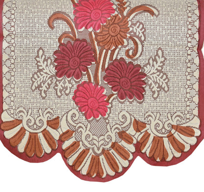 Bigger Fish Poly Cotton Net Fabric Floral Design 5 Seater Sofa Cover with 6 Pcs Arms Cover - 16 Pieces (Maroon)