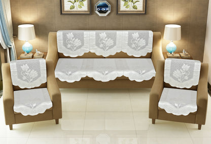 Bigger Fish Poly Cotton Net Fabric 5 Seater Sofa Cover - 10 Pieces (White)