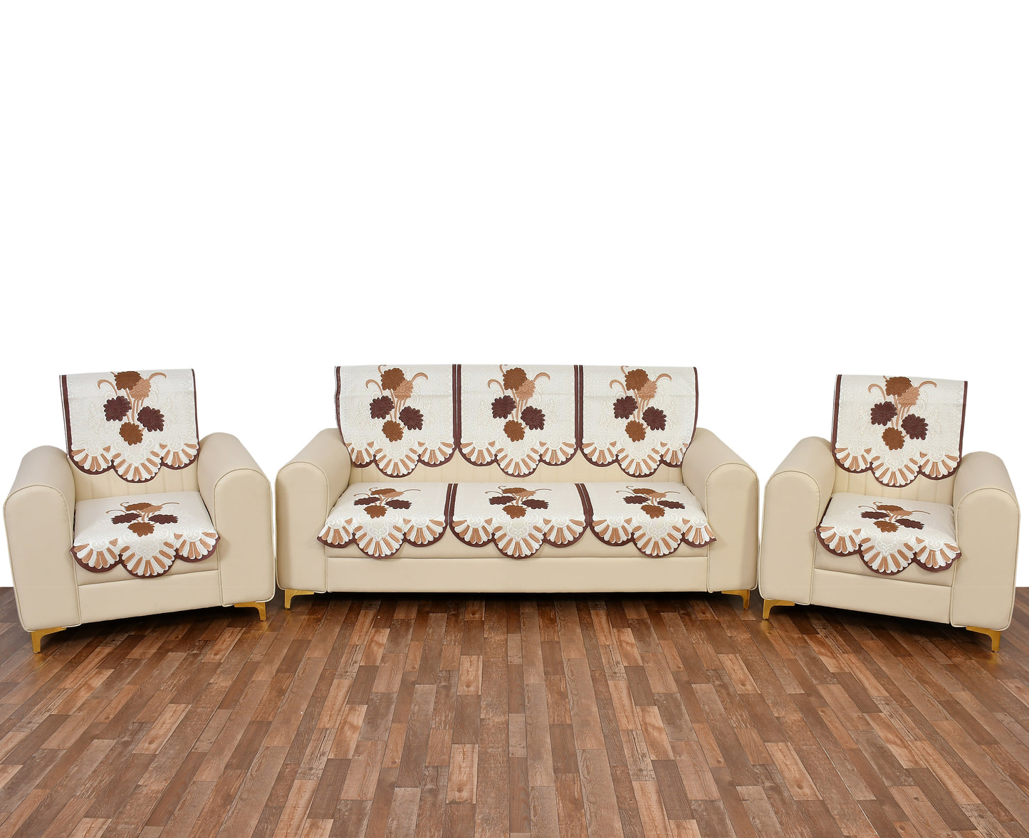 Bigger Fish Poly Cotton Net Fabric 5 Seater Sofa Cover - 10 Pieces (Brown)