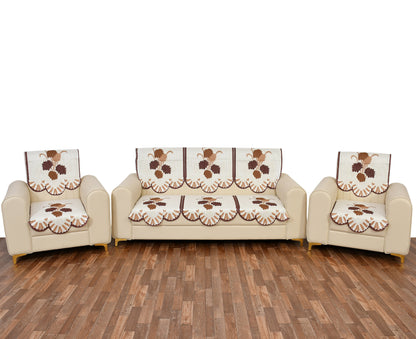 Bigger Fish Poly Cotton Net Fabric 5 Seater Sofa Cover - 10 Pieces (Brown)