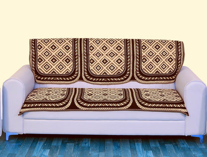 Bigger Fish Poly Cotton Net Fabric 5 Seater Sofa Cover - 10 Pieces (Coffee)