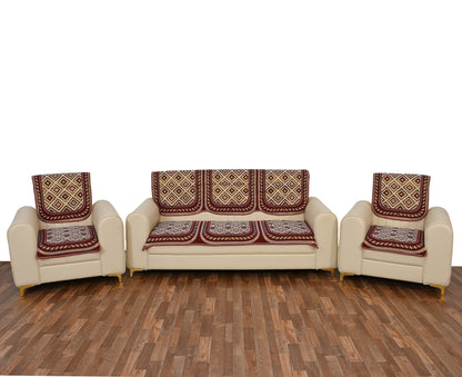 Bigger Fish Poly Cotton Net Fabric 5 Seater Sofa Cover - 10 Pieces (Maroon)