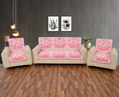 Bigger Fish Poly Cotton Net Fabric 5 Seater Sofa Cover - 10 Pieces (Pink)