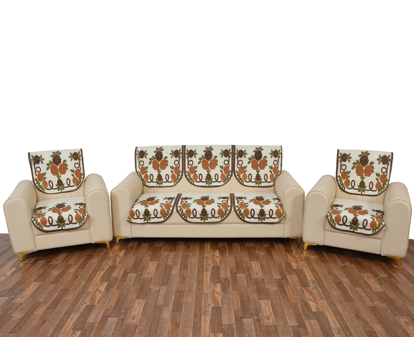 Bigger Fish Poly Cotton Net Fabric 5 Seater Sofa Cover - 10 Pieces (Brown)