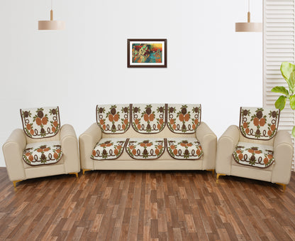 Bigger Fish Poly Cotton Net Fabric 5 Seater Sofa Cover - 10 Pieces (Brown)